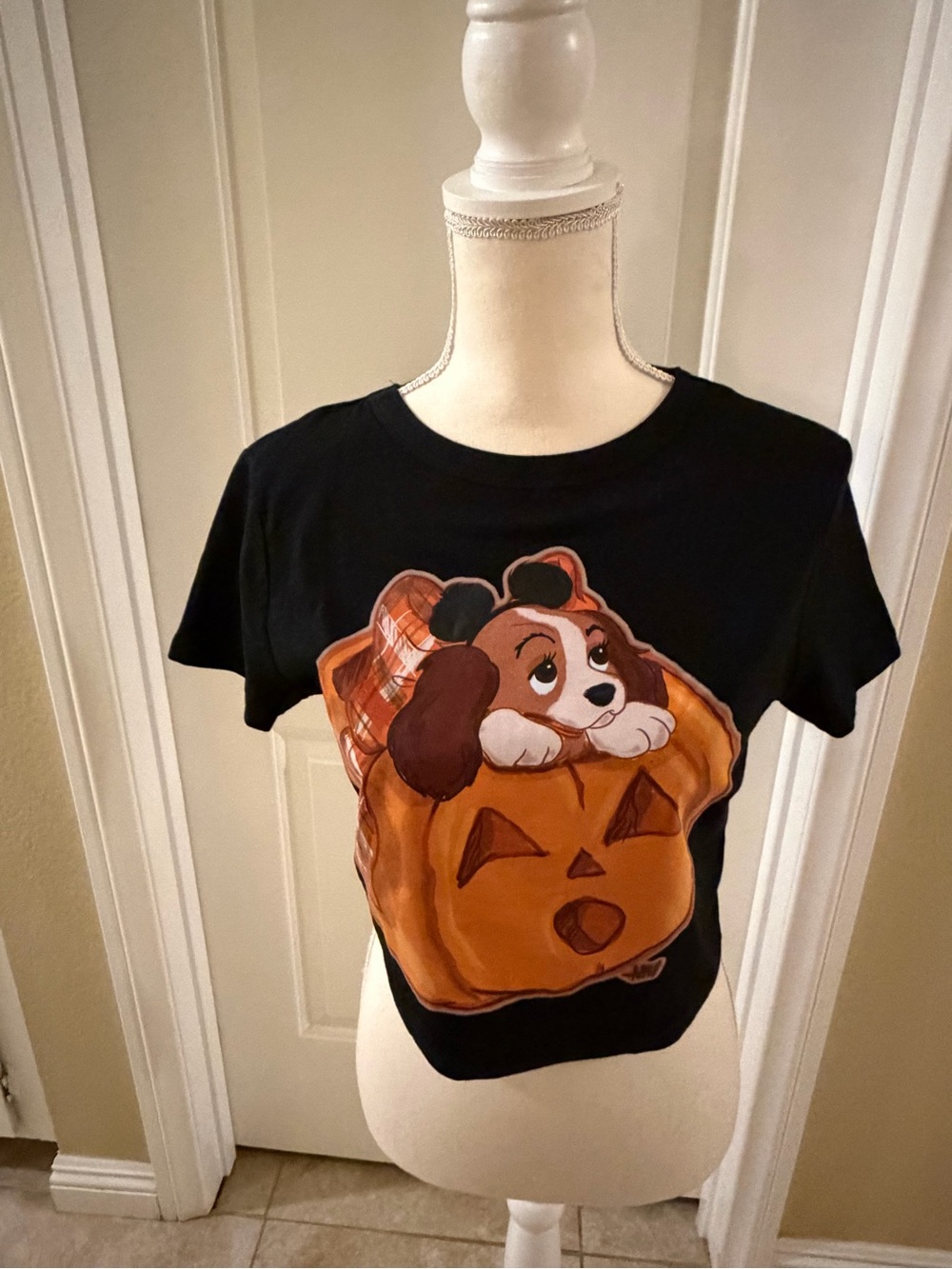 Designs by Alexis Lady pumpkin 🎃🐶Halloween cropped tee-Women’s Large